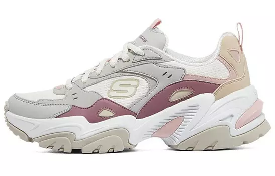 Кроссовки Stamina V2 Chunky женские низкие светло-серые/белые/красные Skechers