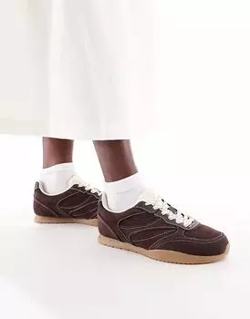 Кроссовки Stradivarius из темно-коричневой кожи и замши