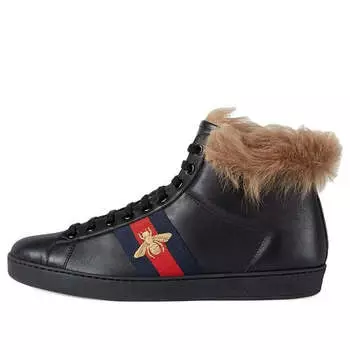 Кроссовки stripe ace high 'black fur' Gucci, черный