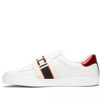 Кроссовки stripe leather sneaker 'white red black' Gucci, черный