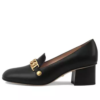 Кроссовки sylvie chain-embellished leather mid-heel pumps 'black' Gucci, черный