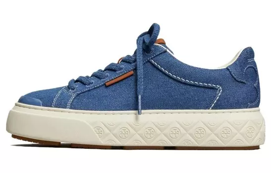 Кроссовки TORY BURCH Logo-patch Lace-up Denim Sneakers, синий