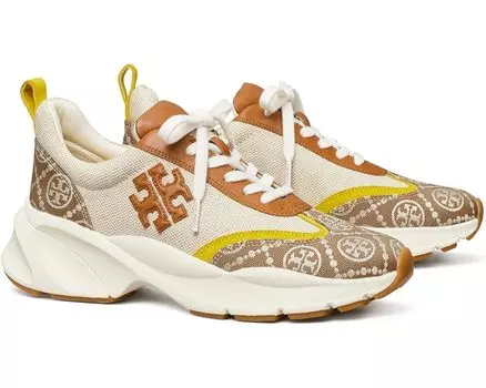 Кроссовки Tory Burch T Monogram Good Luck Trainer, цвет Natural/Inverse Hazel T-Monogram/Tan