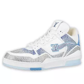 Кроссовки trainer sneakers 'white with shiny grey blue crystals' Louis Vuitton, белый