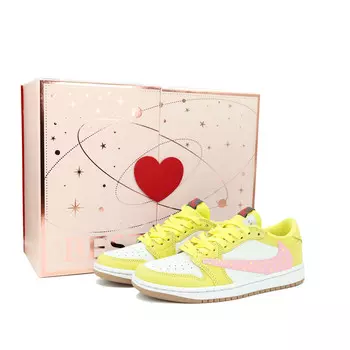 Кроссовки Travis Scott Air Jordan 1 Vintage Basketball Shoes Women's Low-top, желтый/розовый