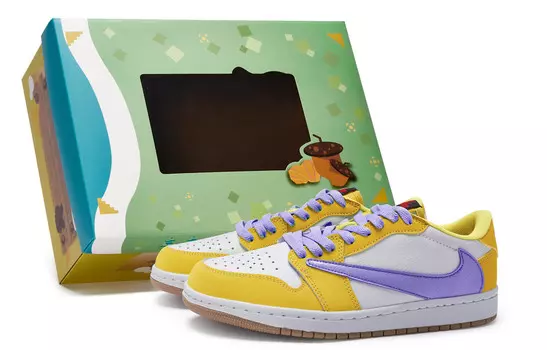 Кроссовки Travis Scott Air Jordan 1 Vintage Basketball Shoes Women's Low-top White/White/Blue Tint/Rush Fuchsia, белый