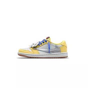 Кроссовки Travis Scott Air Jordan 1 Vintage Basketball Shoes Women's Low-top Yellow/White/Silver, желтый
