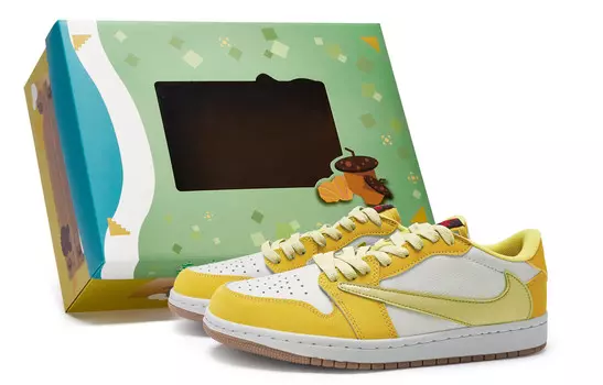 Кроссовки Travis Scott Air Jordan 1 Vintage Basketball Shoes Women's Low-top White And Yellow, белый/желтый