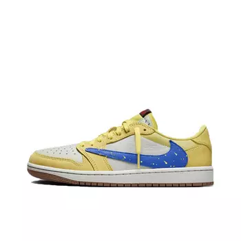 Кроссовки Travis Scott Air Jordan 1 Vintage Basketball Shoes Women's Low-top Yellow/blue
