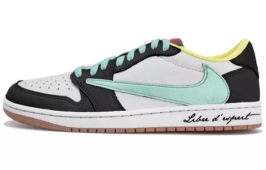 Кроссовки Travis Scott X Air Jordan Vintage Basketball Shoes Women's Low-top Black/white/blue, белый/черный