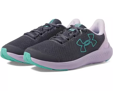 Кроссовки Under Armour Kids Charged Pursuit 3 Big Logo, цвет Castlerock/Purple Ace/Radial Turquoise