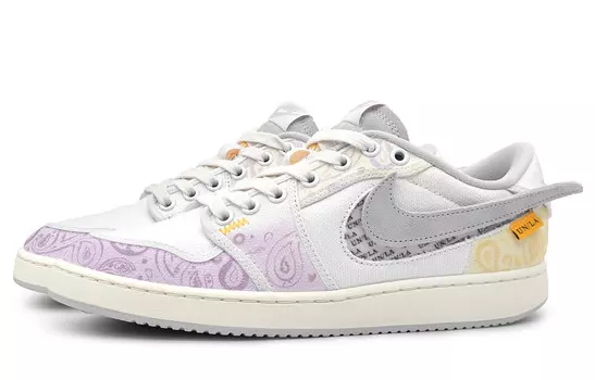 Кроссовки Union Air Jordan 1 Vintage Basketball Shoes Unisex Low-top White/Yellow/Purple/Grey, желтый/белый/фиолетовый