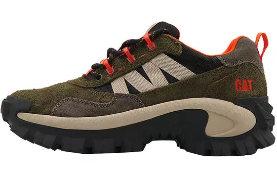 Кроссовки унисекс с низким верхом, цвет армейский зеленый/черный/оранжевый Cat