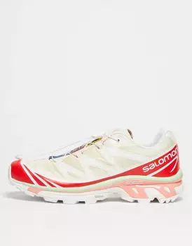 Кроссовки унисекс Salomon XT-6 песочного цвета и красного мака