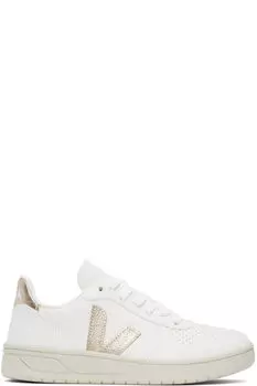 Кроссовки V-10 из белой и розово-золотой кожи VEJA