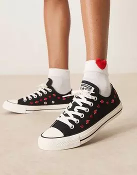 Кроссовки Valentines Chuck Taylor Ox черного цвета с розами Converse