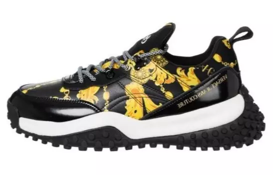 Кроссовки VERSACE JEANS Chain Leather Sneakers, черный/желтый