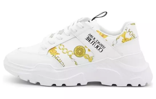 Кроссовки VERSACE JEANS Couture Chain-link Print Leather Low-top Sneakers, белый