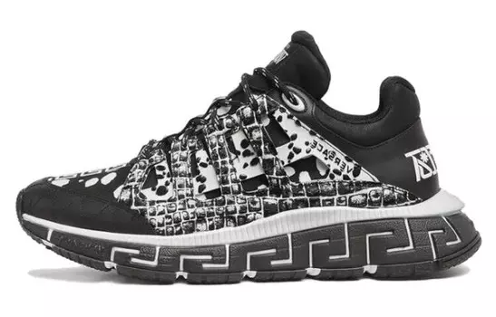 Кроссовки VERSACE Trigreca Leather Sneakers, черный/белый