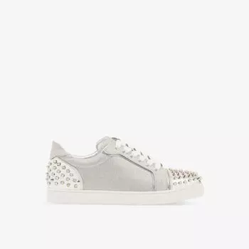 Кроссовки vieira из блестящей кожи с 2 шипами Christian Louboutin, серебряный