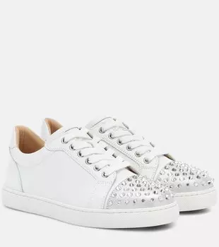 Кроссовки Vieira Spikes Krystal Christian Louboutin, Silver/ White