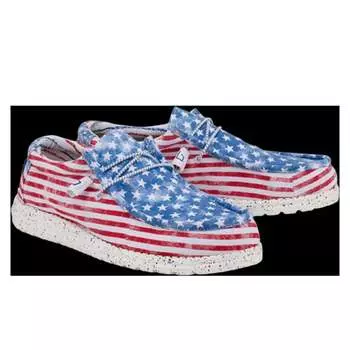 Кроссовки Wally Patriotic Stars And Stripes в полоску белого и красного цветов Hey Dude