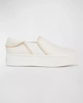 Кроссовки Warren на платформе из рафии с отстрочкой Vince, цвет White Foam Leather