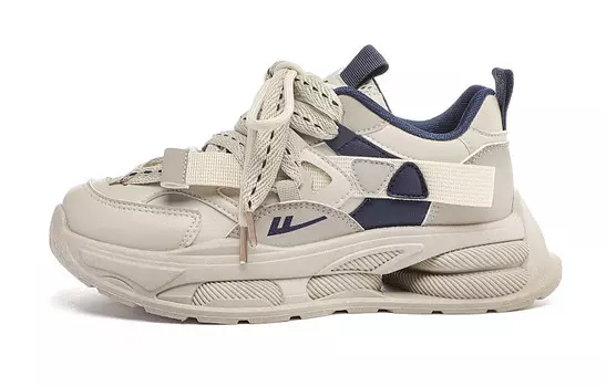 Кроссовки WARRIOR Chunky Sneakers Women's Low-top Beige/Gray/Dark Blue, бежевый/серый/темно-синий