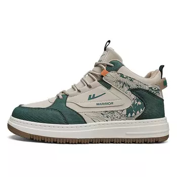 Кроссовки WARRIOR Skateboarding Shoes Men High-top Dark Green/white/brown, хаки/зеленый