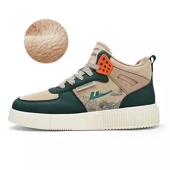Кроссовки WARRIOR Skateboarding Shoes Men High-top Khaki Green Waves, хаки