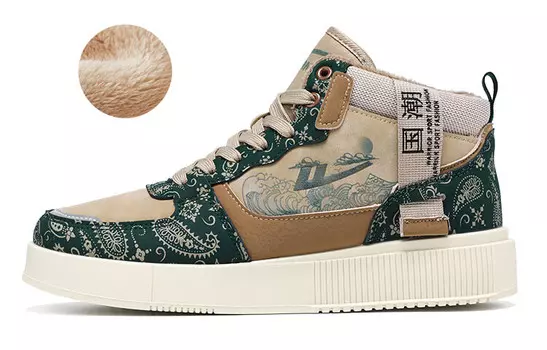 Кроссовки WARRIOR Skateboarding Shoes Men High-top Khaki/Green, хаки/зеленый