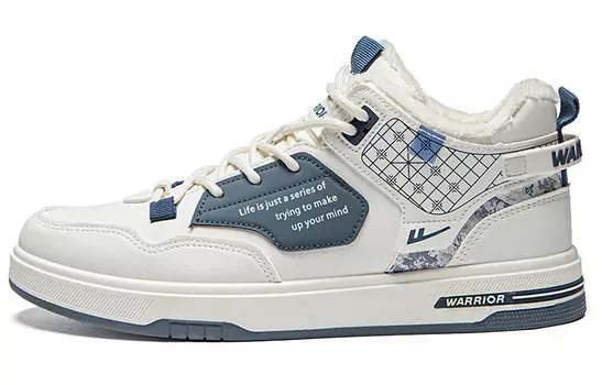Кроссовки WARRIOR Skateboarding Shoes Men High-top Beige/Blue, бежевый/синий