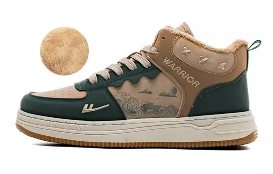 Кроссовки WARRIOR Skateboarding Shoes Unisex High-top Mikachi Dark Green, хаки