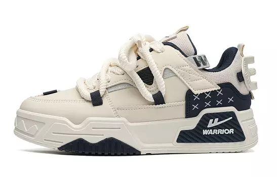 Кроссовки WARRIOR Skateboarding Shoes Unisex Low-top Dark Blue, бежевый/темно-синий