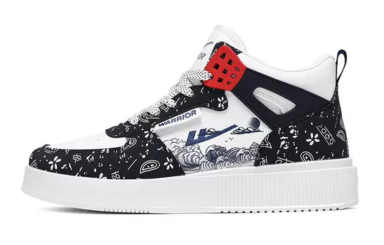 Кроссовки WARRIOR Skateboarding Shoes Unisex Mid-top White Deep Blue Waves, синий