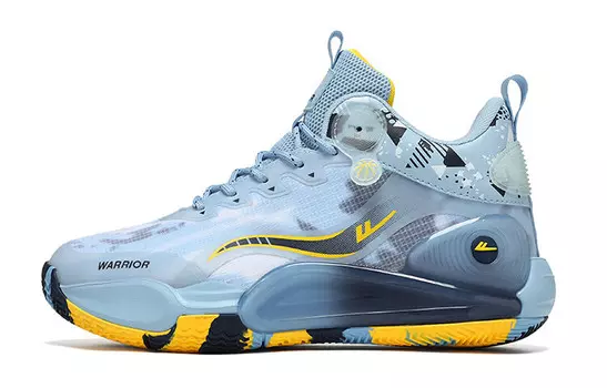 Кроссовки WARRIOR Vintage Basketball Shoes Unisex Mid-top Light Blue/Yellow, голубой/желтый
