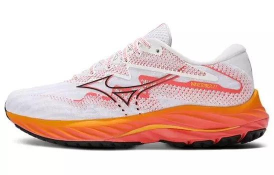 Кроссовки Wave Rider 27 унисекс с низким верхом, белые/черные/красные Mizuno