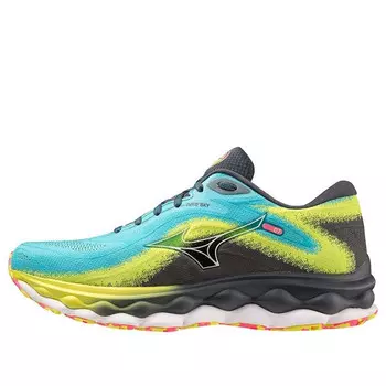 Кроссовки wave sky 7 'blue lime' Mizuno, синий
