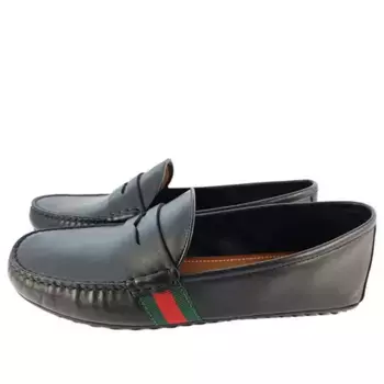 Кроссовки web accent leather loafers 'black' Gucci, черный