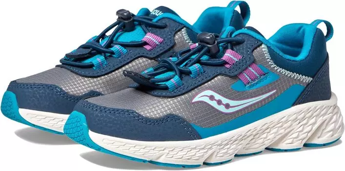 Кроссовки Wind Shield 3.0 (Little Kid/Big Kid) Saucony Kids, цвет Navy/Grey/Turquoise