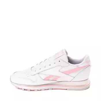 Кроссовки Womens Reebok Classic Leather Clip Athletic Shoe, белый/розовый/серебристый