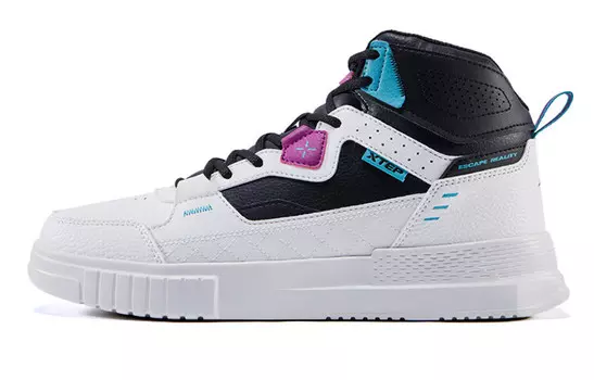 Кроссовки XTEP Skateboarding Shoes Men High-top Sail White/black/star Sea Blue, белый/голубой