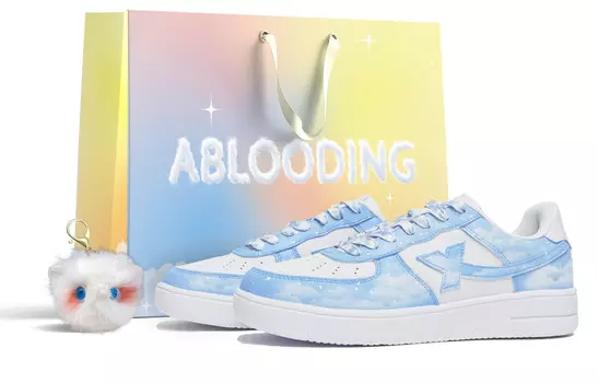 Кроссовки XTEP Skateboarding Shoes Women's Low-top White/Royal Blue/Fern Green, голубой