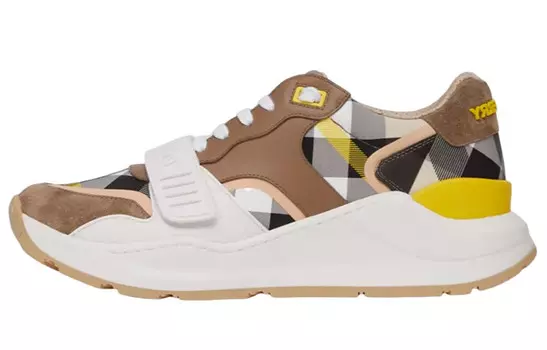 Кроссовки женские Burberry Ramsey Geometric Check Wheat, коричневый / белый