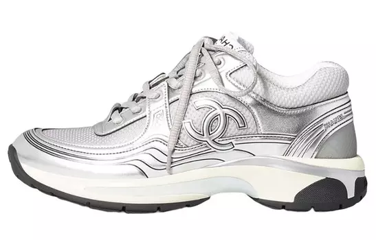 Кроссовки женские Chanel низкие, серебристо-серый