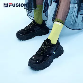 Кроссовки женские Fila Fusion на твердой подошве, черный / салатовый