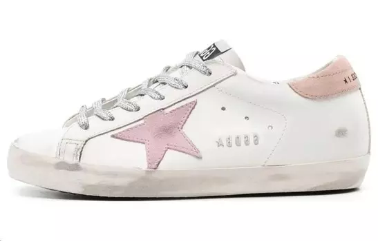 Кроссовки женские Golden Goose Super-Star на шнурках, белый / розовый