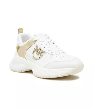 Кроссовки женские Pinko кожаные с золотым логотипом, белый