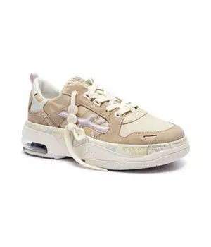 Кроссовки женские Premiata кожаные комбинированные на платформе, бежевый