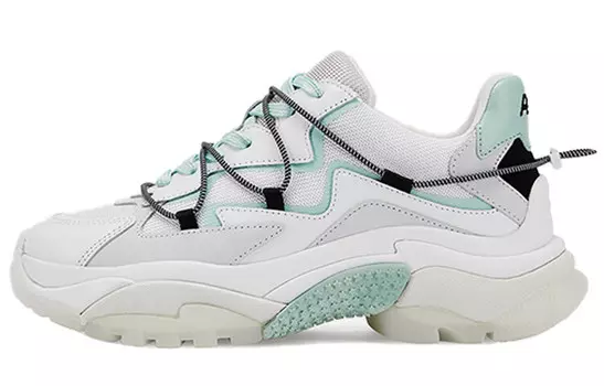 Кроссовки женские толстые низкие белые/зеленые Ash